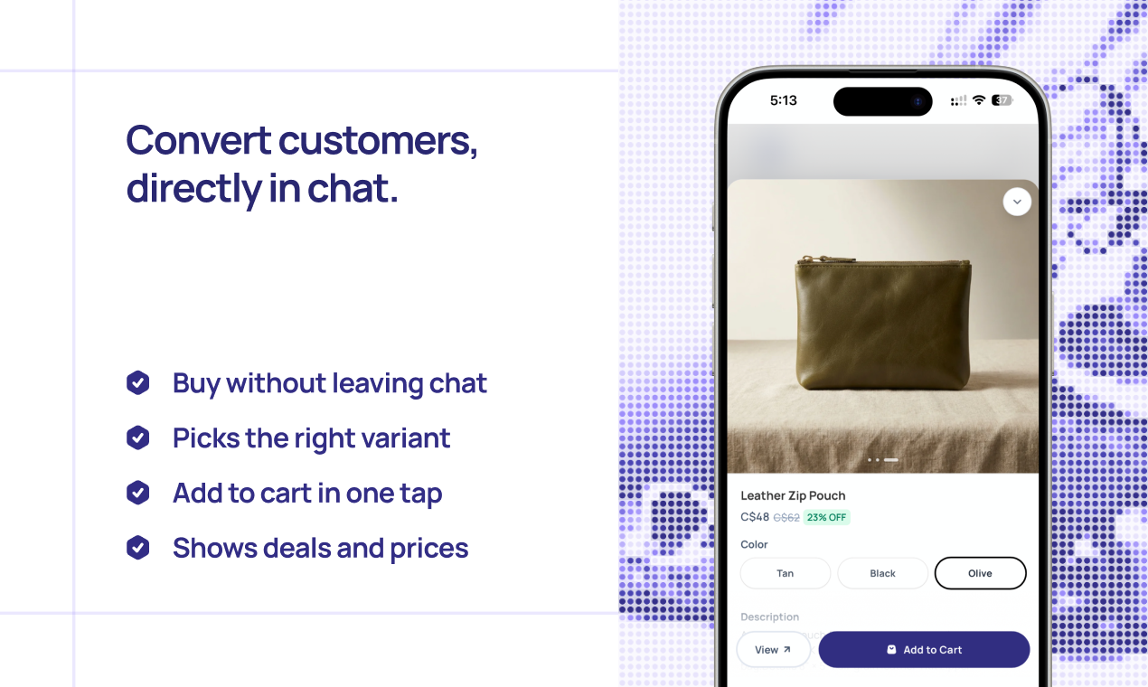 Angle helping a shopper add a product to cart
